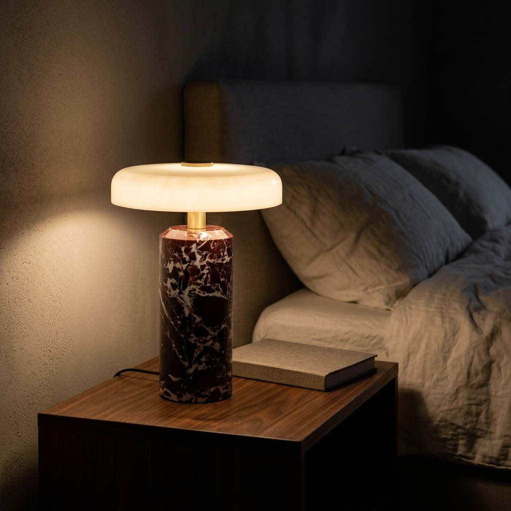 Lampe en marbre posée sur une table de nuit Image