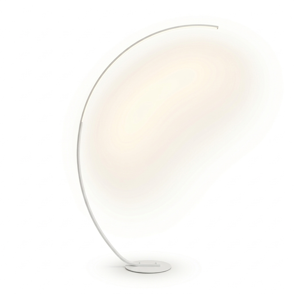 Lampadaire arc LED en aluminium blanc, sur fond blanc