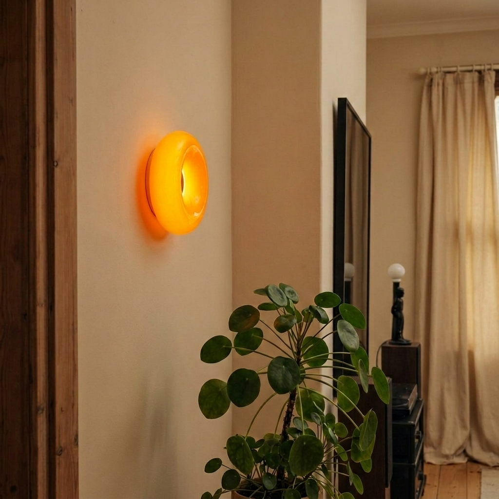Lampe donut orange fixée au mur comme une applique