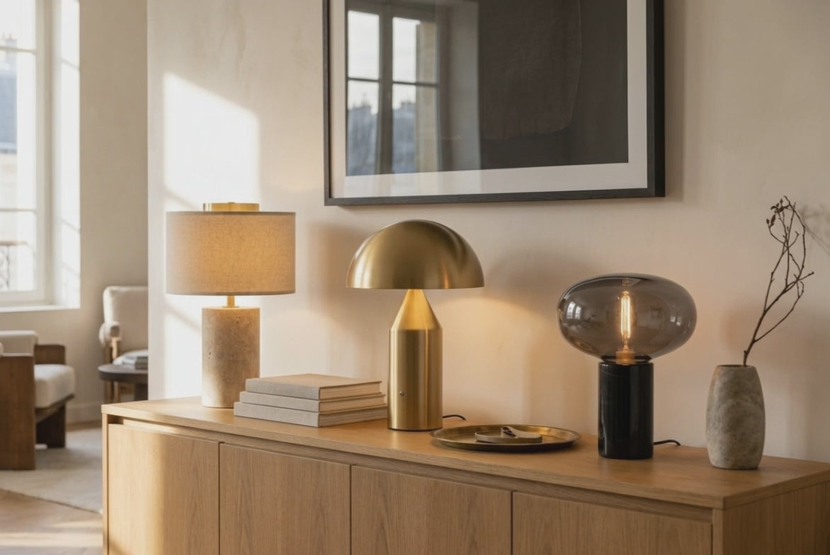 Video de trois lampes en tant que décoration sur un meuble